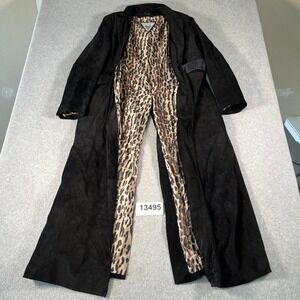 Vintage J. Percy for Marvin Richards Coat Women XL Black Good Leopard Lined Long